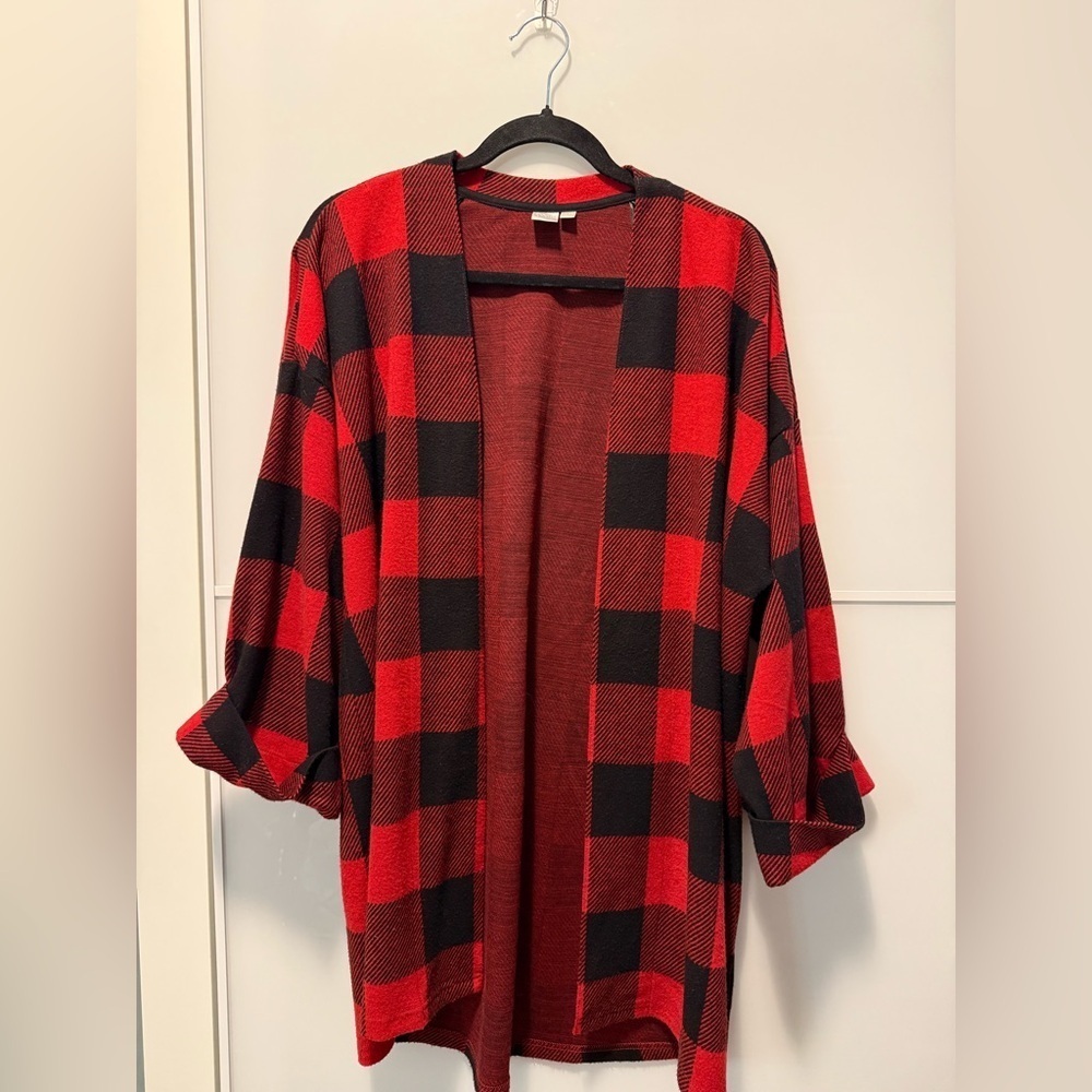 Twik Very Soft Red and Black Plaid Long Cardigan